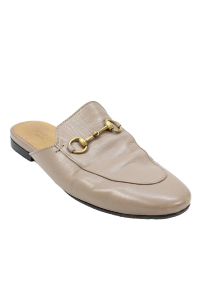 Gucci Womens Leather Princetown Horsebit Mules Light Brown Size 7