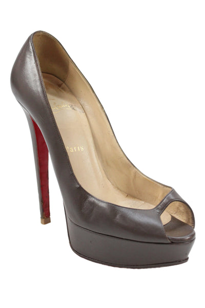 Christian Louboutin Womens Leather Open Toe Stiletto Heels Brown Size 8