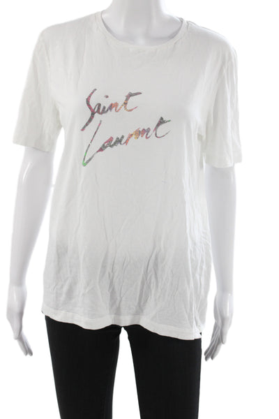 Saint Laurent Women Jersey T-Shirt White Cotton Round Neck Short Sleeve Size S