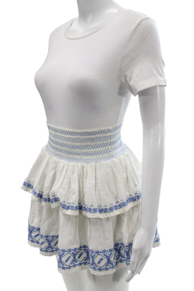 Love Shack Fancy Women White Bohemian Geometric Cotton Mini Skirt Size S