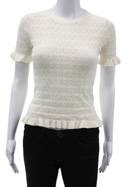 Sea New York Womens Pullover Ivory Argyle Crew Neck Short Sleeve Size M
