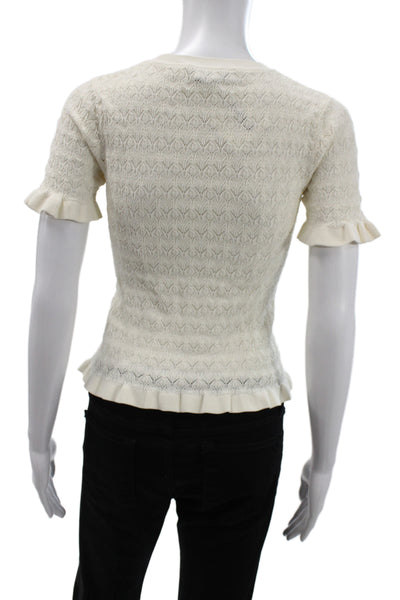 Sea New York Womens Pullover Ivory Argyle Crew Neck Short Sleeve Size M