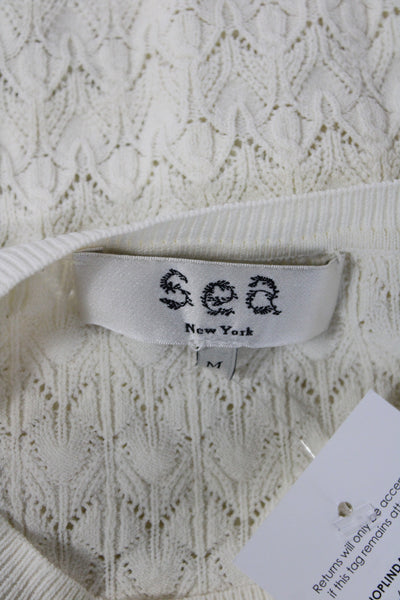 Sea New York Womens Pullover Ivory Argyle Crew Neck Short Sleeve Size M