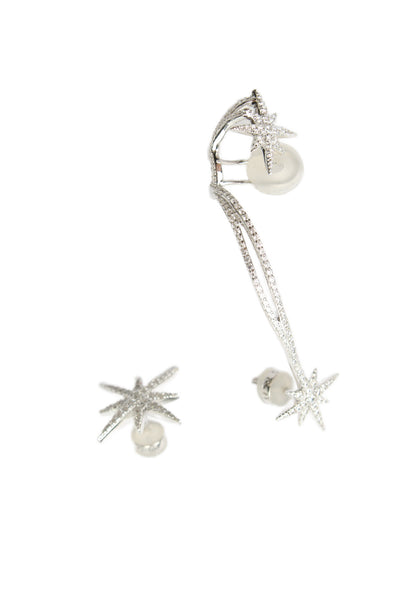 APM Monaco Womens 925 Silver Cubic Zirconia Meteorites Asymmetrical Earrings OS