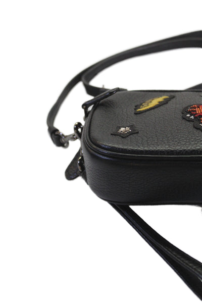 Coach Womens Leather Beaded Double Zip Small Crossbody Handbag Black