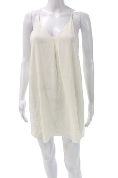 Alice + Olivia Women Ivory Silk V-Neck Sleeveless Slip Dress Size S