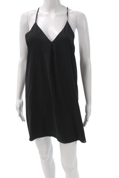 Alice + Olivia Womens Black Silk V-Neck Slip Dress Sleeveless Size 0