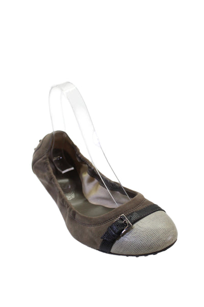 Tods Womens Suede Cap Toe Ballet Slide On Flats Grey Ivory Size 38 8