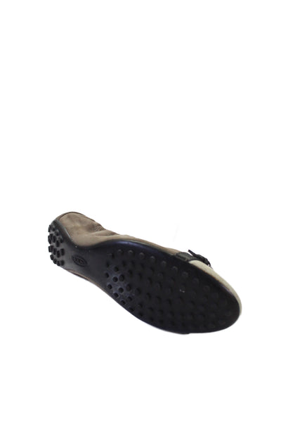 Tods Womens Suede Cap Toe Ballet Slide On Flats Grey Ivory Size 38 8