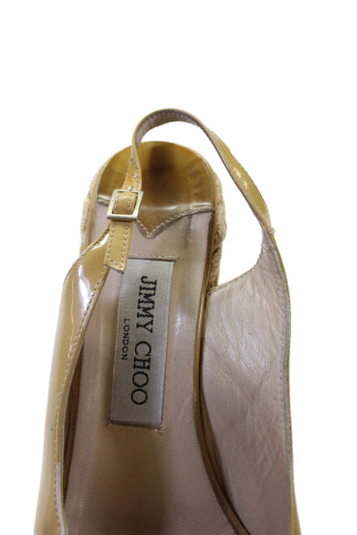 Jimmy Choo Womens Patent Leather Slingbacks Espadrille Wedges Yellow Size 38 8