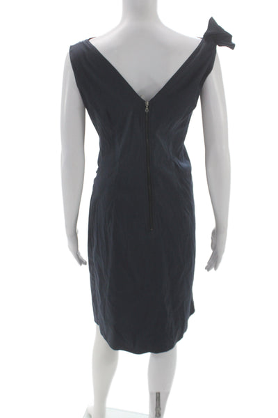 Prada Women Sheath Dress Black Cotton Boat Neck Mid Calf Size 44