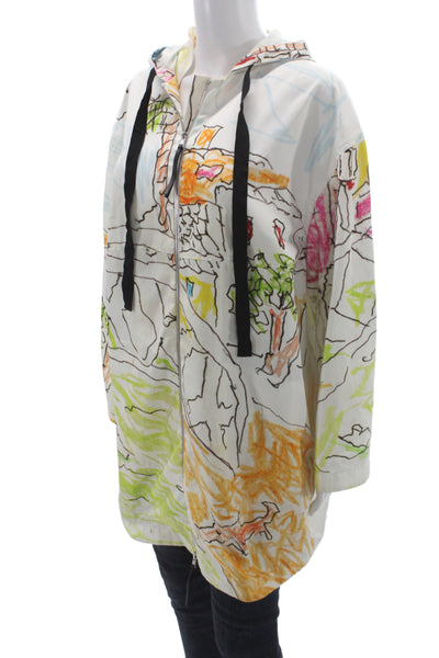 Marni Women Anorak Jacket White Geometric Zip 100% Polyester Size 44