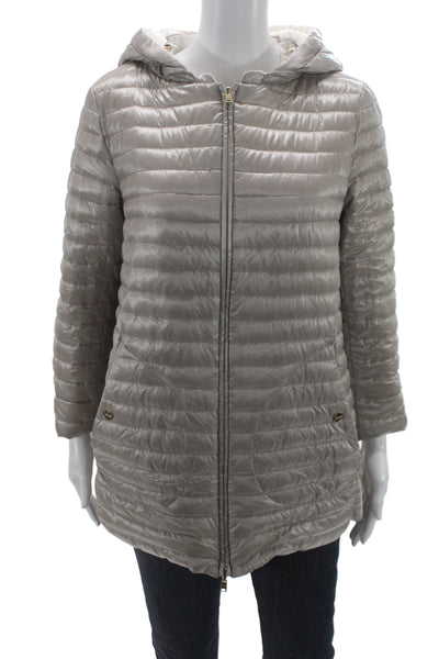Herno Women Puffer Jacket Gray Polyamide Zip Long Sleeve Size 46