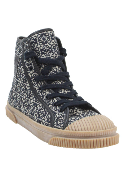Loewe Womens Woven Monogram Print Lace-Up High Top Sneakers Blue Size EUR 41
