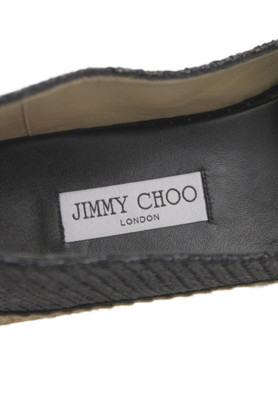 Jimmy Choo Womens Woven Pearled Studded Slip-On Flats Black Size 11