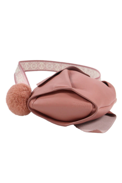 Loewe Womens Leather Small Bunny Pom Pom Shoulder Handbag Pink