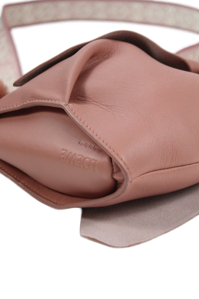 Loewe Womens Leather Small Bunny Pom Pom Shoulder Handbag Pink