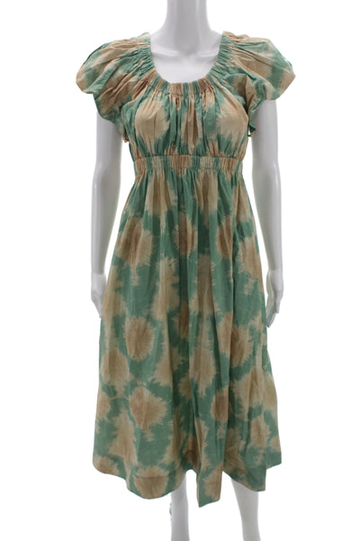 Ulla Johnson Women Beige Tie Dye Sundress Scoop Neck Cotton Maxi Size 0