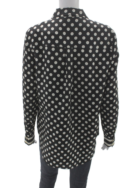 Kate Spade New York Women Silk Polka Dot Collared Long Sleeve Blouse Size L