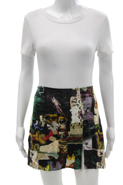 Reformation Women Silk Floral Mini Skirt Multicolor Zip Short Size 2