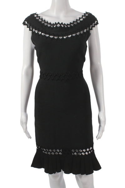 Herve Leger Women Black Off Shoulder Sleeveless Bodycon Mini Dress Size L
