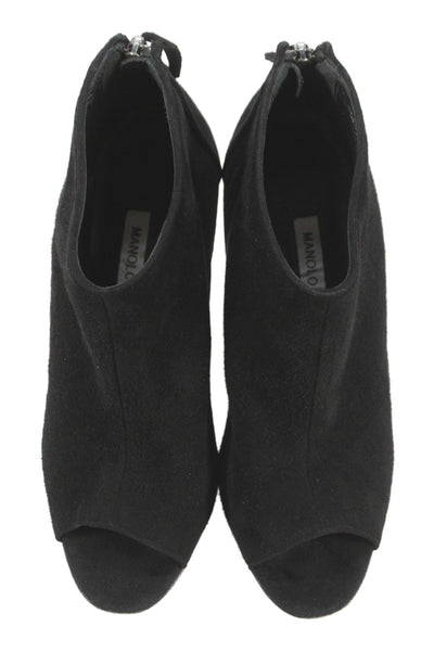 Manolo Blahnik Womens Suede Open Toe Stiletto Ankle Boots Black Size 37 7