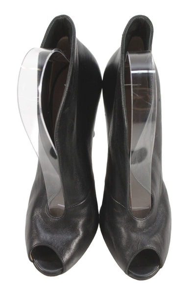 Gianvito Rossi Womens Leather Peep Toe Vamp Ankle Booties Black Size 37.5 7.5
