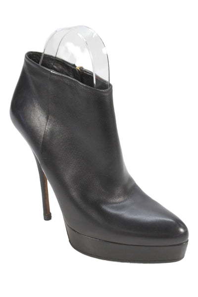 Gucci Womrens Leather Low Platform Ankle Boots Black Size 36.5 6.5