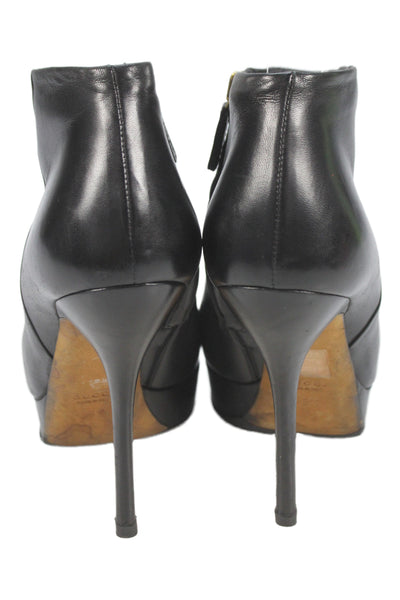Gucci Womrens Leather Low Platform Ankle Boots Black Size 36.5 6.5