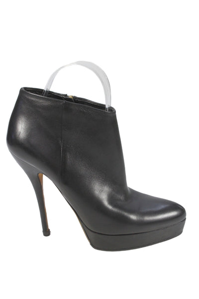 Gucci Womrens Leather Low Platform Ankle Boots Black Size 36.5 6.5