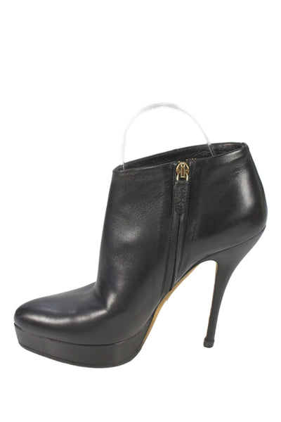 Gucci Womrens Leather Low Platform Ankle Boots Black Size 36.5 6.5