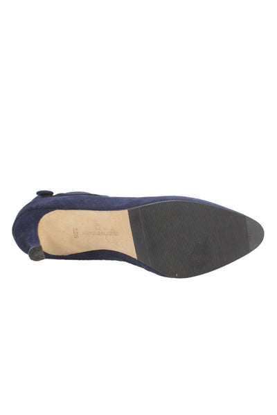 Manolo Blahnik Womens Suede Fold Over Button Ankle Boots Navy Blue Size 36.5 6.5