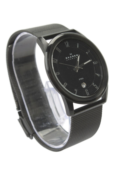 Skagen Mens Black Stainless Steel 124XLBBB Quartz Watch 37mm