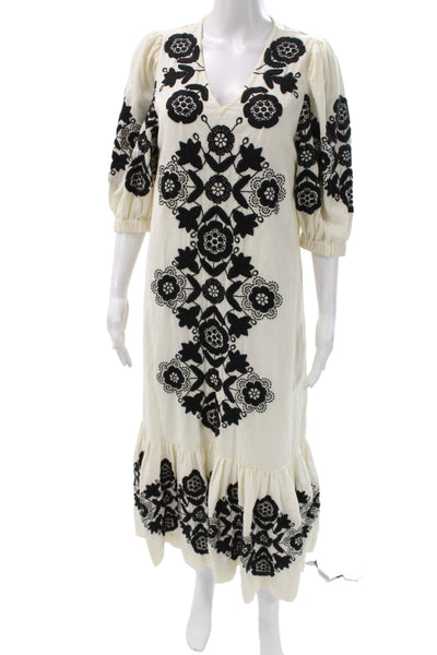 Sea New York Womens Maxi Dress Ivory V Neck 3/4 Sleeve Bohemian Size 6