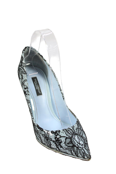 Dolce and Gabbana Womens Kate Corded Lace Pointed Toe Heels Blue Size 6.5