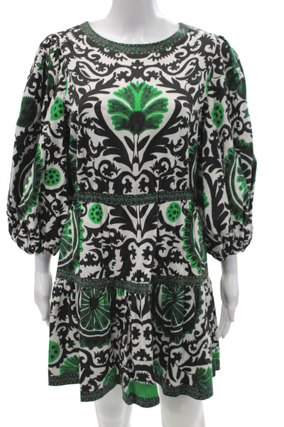 Alice + Olivia Women Mini Black Geometric Round Neck 3/4 Sleeve Dress Size 12