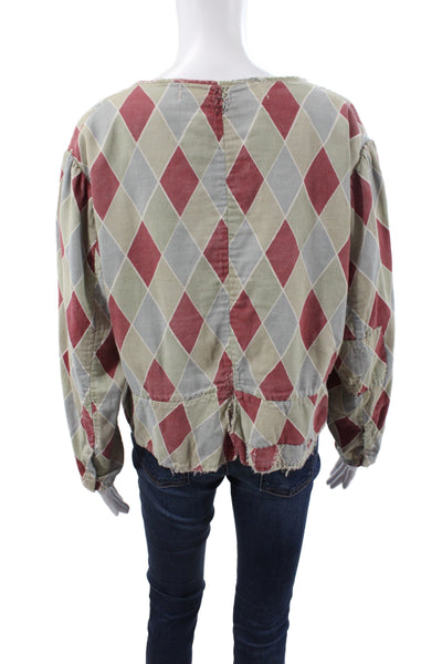 Magnolia Pearl Womens Tunic Multicolor Argyle Cotton Long Sleeve Size XS
