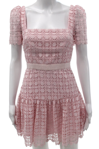 Self Portrait Women Fit & Flare Pink Square Neck Short Sleeve Dress Size 2