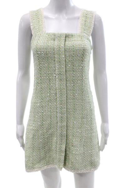 Maje Women Green Plaid Sleeveless Mini Dress Cotton Square Neck Zip Size 36
