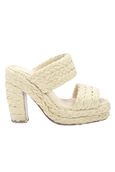 Bottega Veneta Womens Woven Raffia Slide On Sandals Beige Size 36.5 6.5