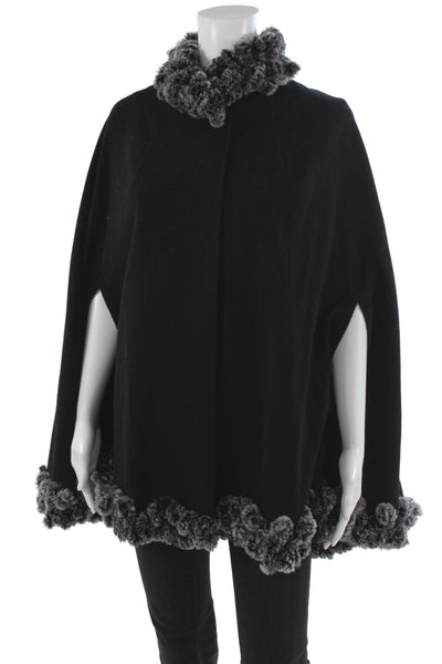 Zuki Womens Wool Cape Black Button Sleeveless Classic Fall Size One Size