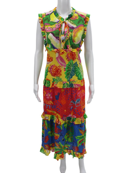 Farm Rio Womens Maxi Floral Sleeveless Dress Multicolor Size L