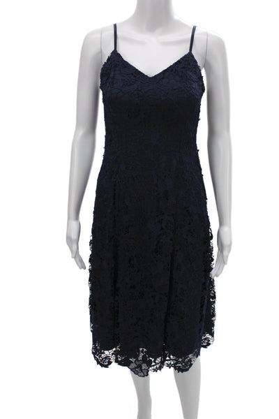 Alice + Olivia Womens Blue Floral V-Neck Sleeveless Sheath Midi Dress Size 2