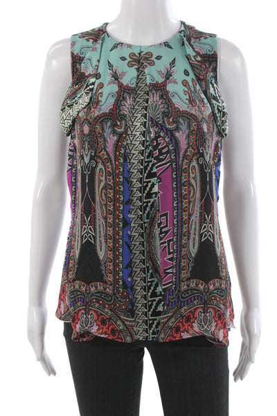 Etro Womens Tunic Blouse Multicolor Paisley Silk Sleeveless Size 42