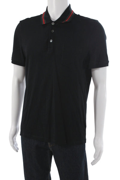 Gucci Mens Cotton Collared Short Sleeve Polo Shirt Black Size XL