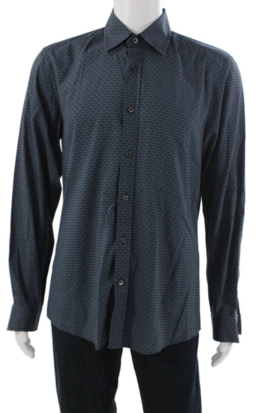 Gucci Mens Cotton Geometric Print Collared Button-Down Shirt Blue Size 42