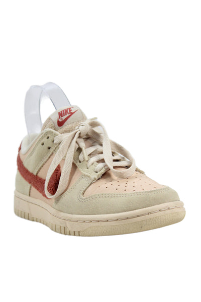 Nike Womens Dunk Low Terry Swoosh Sneakers Sandrift Beige Red Size 6.5