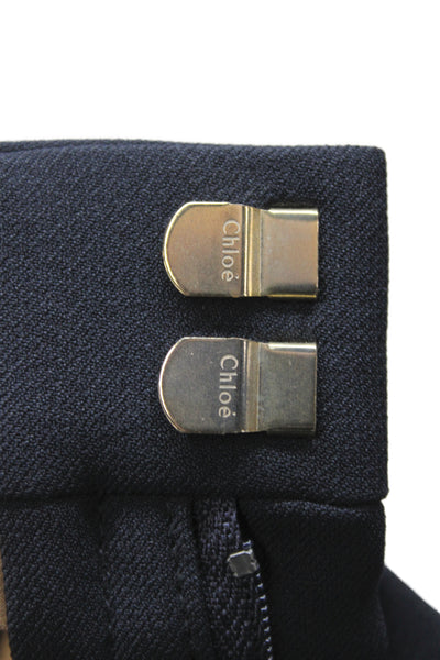 Chloe Women Dress Pants Blue Button 57% Acetate Solid Classic Size 28