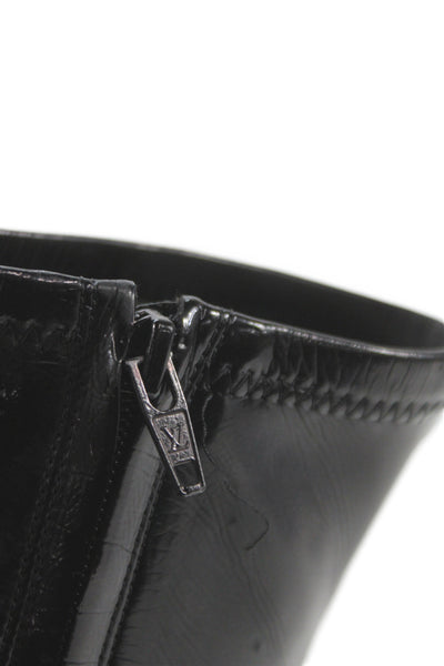 Louis Vuitton Womens Side Zip Block Heel Leather Ankle Booties Black Size 38