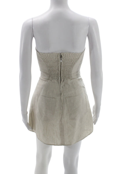 Reformation Women Mini Beige Linen Sweetheart Corset Lace Up Short Dress Size 0